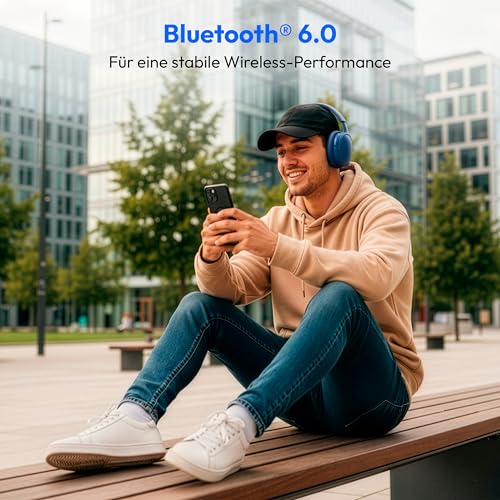 MEDION Over Ear Kopfhörer HX-1 Pro (kabellos, Hybrid Active Noise Cancelling ANC, Bluetooth 6.0, Wireless, 7+1 EQ Presets, bis zu 190 Stunden Akkulaufzeit, IPX4 Spritzwasserschutz) blau Bild 5