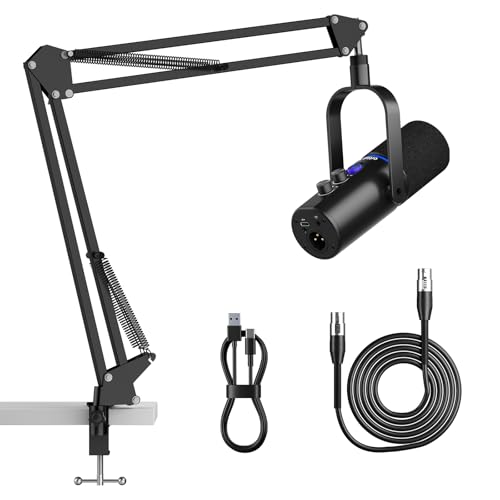 Ortizan XLR/USB Dynamische Mikrofone, Gaming Mikrofon mit Stummschalttaste und Arm, Hall-Effekten, Rauschunterdrückung, Kopfhöreranschluss, Podcast Mikrofon für Streaming/Aufnahmen/Gesang - Schwarz Bild 1