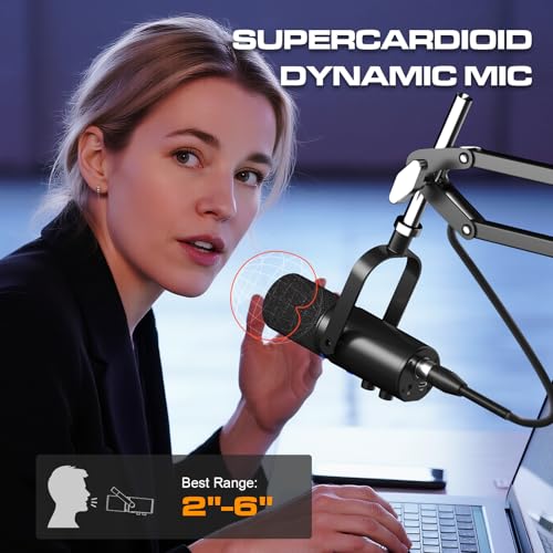 Ortizan XLR/USB Dynamische Mikrofone, Gaming Mikrofon mit Stummschalttaste und Arm, Hall-Effekten, Rauschunterdrückung, Kopfhöreranschluss, Podcast Mikrofon für Streaming/Aufnahmen/Gesang - Schwarz Bild 4