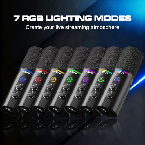 Ortizan XLR/USB Dynamische Mikrofone, Gaming Mikrofon mit Stummschalttaste und Arm, Hall-Effekten, Rauschunterdrückung, Kopfhöreranschluss, Podcast Mikrofon für Streaming/Aufnahmen/Gesang - Schwarz Bild 5
