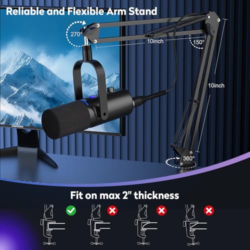 Ortizan XLR/USB Dynamische Mikrofone, Gaming Mikrofon mit Stummschalttaste und Arm, Hall-Effekten, Rauschunterdrückung, Kopfhöreranschluss, Podcast Mikrofon für Streaming/Aufnahmen/Gesang - Schwarz Bild 7