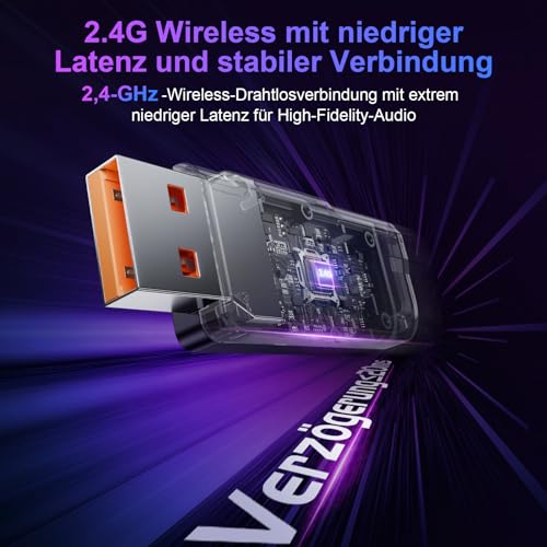 FC400 Wireless Gaming Headset, 2.4GHz Gaming Kopfhörer Kabellos mit Mikrofon für PS5, PS4, PC, Switch, Bluetooth 5.4 Gaming Headset, Geringe Latenz Noise Cancelling, mit LED Licht, 50H Akkulaufzeit Bild 2