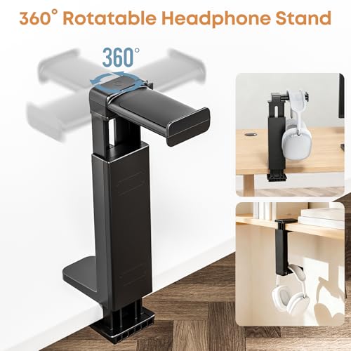 Universelle Headset Halterung, Tisch- oder Untertisch höhenverstellbarer Kopfhörer Halter mit Tischklemme (Dicke bis zu 5 cm), 360° drehbarer Headset Ständer mit Kabelclip für Gaming Zubehör Bild 2