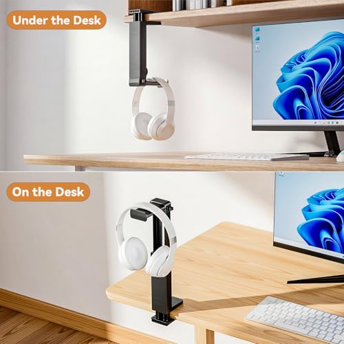 Universelle Headset Halterung, Tisch- oder Untertisch höhenverstellbarer Kopfhörer Halter mit Tischklemme (Dicke bis zu 5 cm), 360° drehbarer Headset Ständer mit Kabelclip für Gaming Zubehör Bild 4