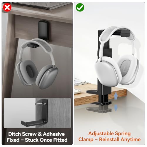 Universelle Headset Halterung, Tisch- oder Untertisch höhenverstellbarer Kopfhörer Halter mit Tischklemme (Dicke bis zu 5 cm), 360° drehbarer Headset Ständer mit Kabelclip für Gaming Zubehör Bild 6