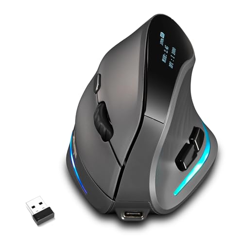Gaming Maus mit Display, Kabellose Vertikale Ergonomische Maus mit Tri-Mode-Konnektivität, 7 programmierbare RGB-Tasten, 4000 DPI, Wiederaufladbar für PC Laptop Mac Bild 1