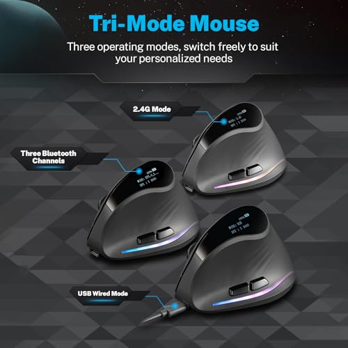 Gaming Maus mit Display, Kabellose Vertikale Ergonomische Maus mit Tri-Mode-Konnektivität, 7 programmierbare RGB-Tasten, 4000 DPI, Wiederaufladbar für PC Laptop Mac Bild 6