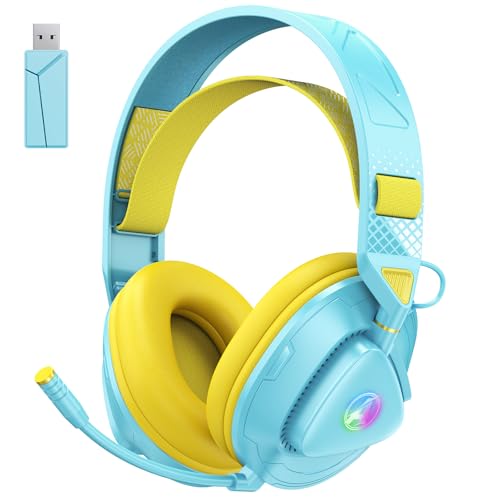 PH3 Kabelloses Gaming Headset für PS5, PS4, PC,Bluetooth-Kopfhörer mit 50 Stunden Akku, Gaming-Headset mit Mikrofon mit Geräuschunterdrückung,RGB Licht,Hellgelb Bild 1