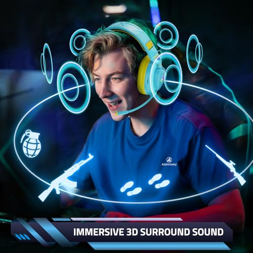 PH3 Kabelloses Gaming Headset für PS5, PS4, PC,Bluetooth-Kopfhörer mit 50 Stunden Akku, Gaming-Headset mit Mikrofon mit Geräuschunterdrückung,RGB Licht,Hellgelb Bild 3