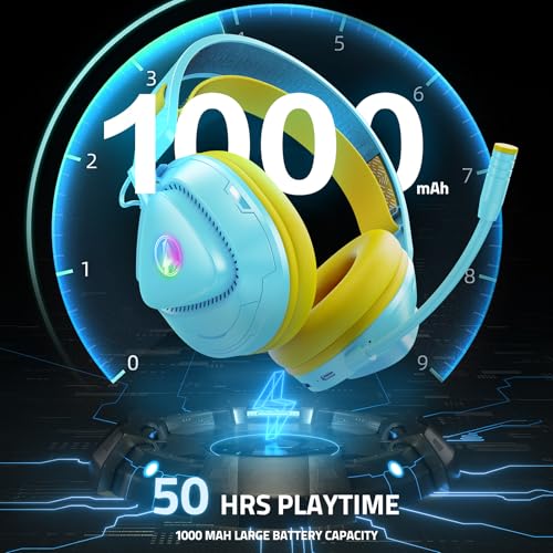 PH3 Kabelloses Gaming Headset für PS5, PS4, PC,Bluetooth-Kopfhörer mit 50 Stunden Akku, Gaming-Headset mit Mikrofon mit Geräuschunterdrückung,RGB Licht,Hellgelb Bild 5