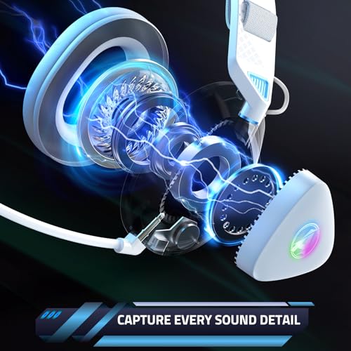 PH3 Kabelloses Gaming Headset für PS5, PS4, PC,Bluetooth-Kopfhörer mit 50 Stunden Akku, Gaming-Headset mit Mikrofon mit Geräuschunterdrückung, RGB Licht, Perlweiß Bild 2