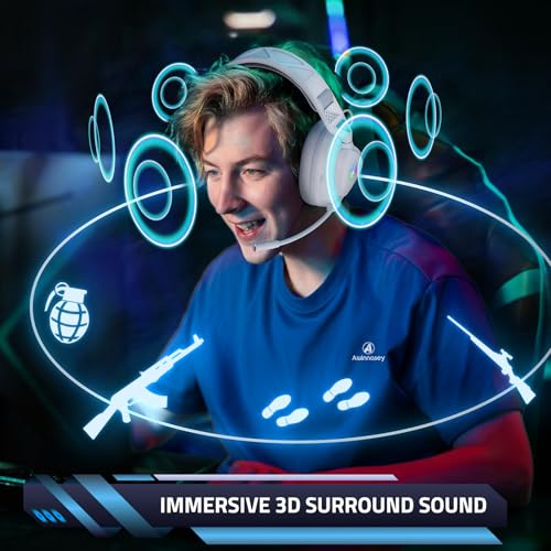 PH3 Kabelloses Gaming Headset für PS5, PS4, PC,Bluetooth-Kopfhörer mit 50 Stunden Akku, Gaming-Headset mit Mikrofon mit Geräuschunterdrückung, RGB Licht, Perlweiß Bild 3