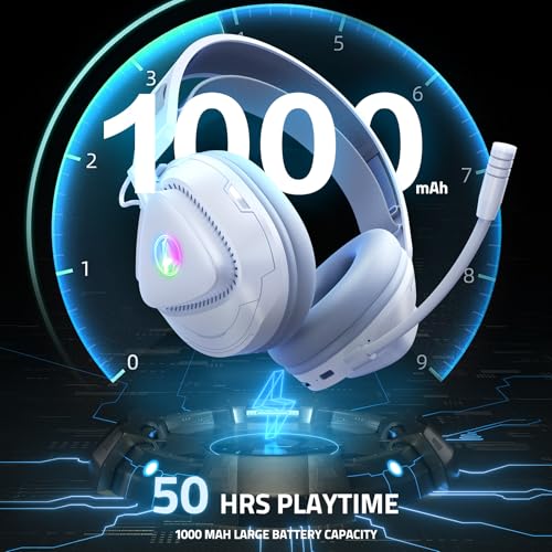 PH3 Kabelloses Gaming Headset für PS5, PS4, PC,Bluetooth-Kopfhörer mit 50 Stunden Akku, Gaming-Headset mit Mikrofon mit Geräuschunterdrückung, RGB Licht, Perlweiß Bild 5