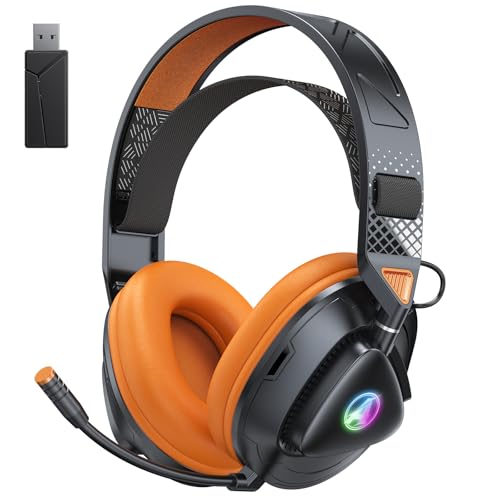PH3 Kabelloses Gaming Headset für PS5, PS4, PC,Bluetooth-Kopfhörer mit 50 Stunden Akku, Gaming-Headset mit Mikrofon mit Geräuschunterdrückung,RGB Licht, Hellorange Bild 1