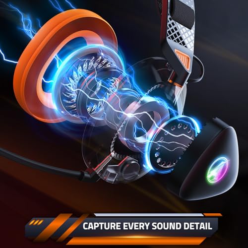PH3 Kabelloses Gaming Headset für PS5, PS4, PC,Bluetooth-Kopfhörer mit 50 Stunden Akku, Gaming-Headset mit Mikrofon mit Geräuschunterdrückung,RGB Licht, Hellorange Bild 2