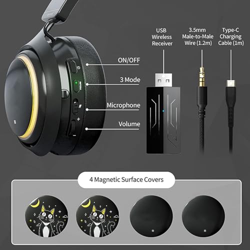 AKLOSIPY Cat-Ear-Gaming-Headset mit 3D-Surround-Sound, RGB-Beleuchtung und Drehbarem Mikrofon für PC – Kopfhörer (#11) Bild 3