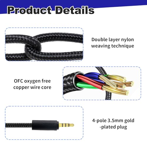 Headset Kabel Ersatz kompatibel mit Logitech G433 G233 G Pro G Pro X 3,5 mm Kopfhörer Audiokabel Gaming Headset Lautstärke Mikrofonsteuerung Kabel Schwarz 2M(6.56ft) Bild 3