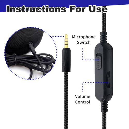 Headset Kabel Ersatz kompatibel mit Logitech G433 G233 G Pro G Pro X 3,5 mm Kopfhörer Audiokabel Gaming Headset Lautstärke Mikrofonsteuerung Kabel Schwarz 2M(6.56ft) Bild 5
