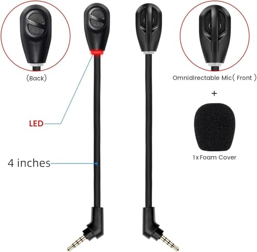 Ersatz Game Mikrofon Kompatibel mit HyperX Cloud Flight/Flight S Wireless Gaming Headset, Abnehmbarer Mikrofonarm mit LED Stummschaltanzeige auf PC PS5 PS4 Xbox Series X/S Bild 2