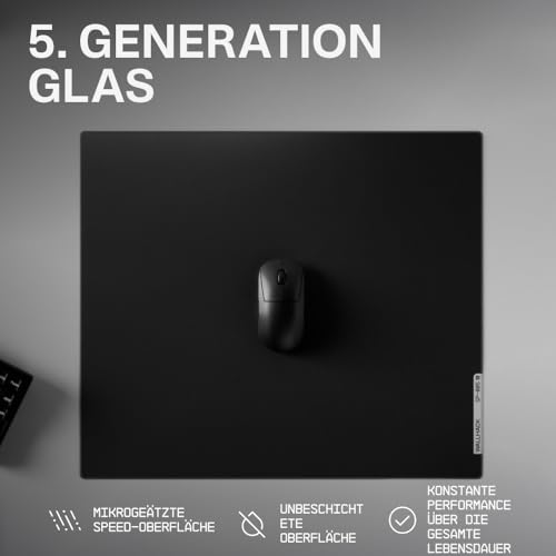 Wallhack SP-005 Glas Gaming Mauspad – Speed Surface für Esports, großes Mauspad ultra-gleitfähiges Low-Friction Tracking, gehärtetes Glas, flaches ergonomisches Profil inkl. Carry Case |Skypad Schwarz Bild 2