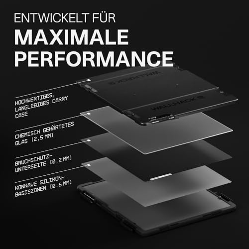 Wallhack SP-005 Glas Gaming Mauspad – Speed Surface für Esports, großes Mauspad ultra-gleitfähiges Low-Friction Tracking, gehärtetes Glas, flaches ergonomisches Profil inkl. Carry Case |Skypad Schwarz Bild 5