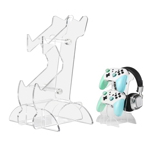 Controller Halter, Controller Halterung, 2 Ebenen Gamepad Ständer, Universeller Headset Gaming Controllerhalter für Xbox, PS5 und PS4, Acryl, 1 Stück, Transparenter Bild 1