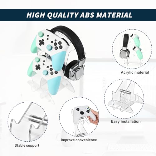 Controller Halter, Controller Halterung, 2 Ebenen Gamepad Ständer, Universeller Headset Gaming Controllerhalter für Xbox, PS5 und PS4, Acryl, 1 Stück, Transparenter Bild 3