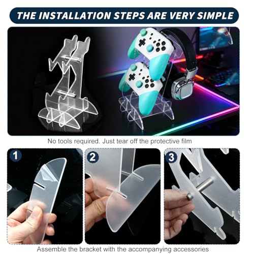 Controller Halter, Controller Halterung, 2 Ebenen Gamepad Ständer, Universeller Headset Gaming Controllerhalter für Xbox, PS5 und PS4, Acryl, 1 Stück, Transparenter Bild 6