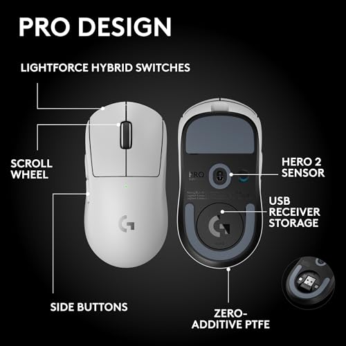 Logitech G PRO X Superlight 2 SE Wireless Gaming Maus, 60g Professionelle Maus mit 5 programmierbaren Tasten, 44K DPI-Sensor, 888+ IPS, 1kHz Berichtsgeschwindigkeit, USB-C Aufladen für PC/Mac - Weiß Bild 6