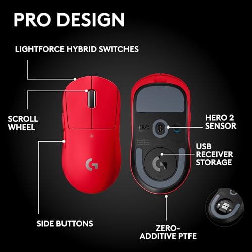 Logitech G PRO X Superlight 2 SE Wireless Gaming Maus, 60g Professionelle Maus mit 5 programmierbaren Tasten, 44K DPI-Sensor, 888+ IPS, 1kHz Berichtsgeschwindigkeit, USB-C Aufladen für PC/Mac - Rot Bild 6