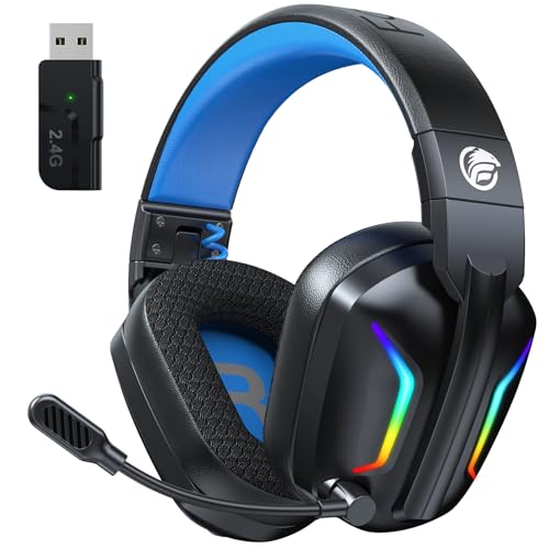 Fachixy FC-300 Gaming Headset mit Mikrofon, 2,4G Wireless Headset für PS5, PS4, PC, Switch, Mac, Surround Sound Faltbarer Bluetooth Gaming Kopfhörer kabellos mit LED Licht, Über 50H+ Akkulaufzeit Bild 1