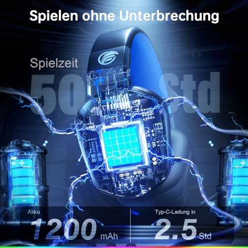 Fachixy FC-300 Gaming Headset mit Mikrofon, 2,4G Wireless Headset für PS5, PS4, PC, Switch, Mac, Surround Sound Faltbarer Bluetooth Gaming Kopfhörer kabellos mit LED Licht, Über 50H+ Akkulaufzeit Bild 5