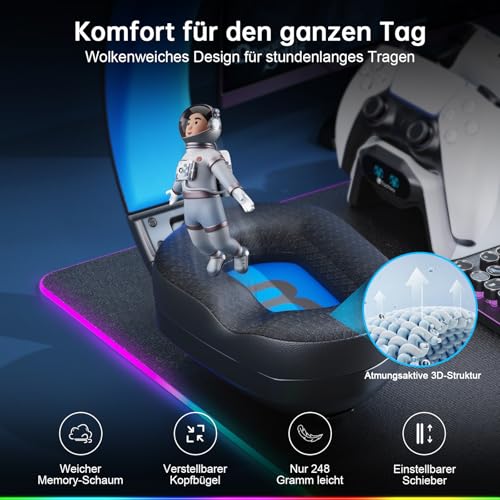 Fachixy FC-300 Gaming Headset mit Mikrofon, 2,4G Wireless Headset für PS5, PS4, PC, Switch, Mac, Surround Sound Faltbarer Bluetooth Gaming Kopfhörer kabellos mit LED Licht, Über 50H+ Akkulaufzeit Bild 6