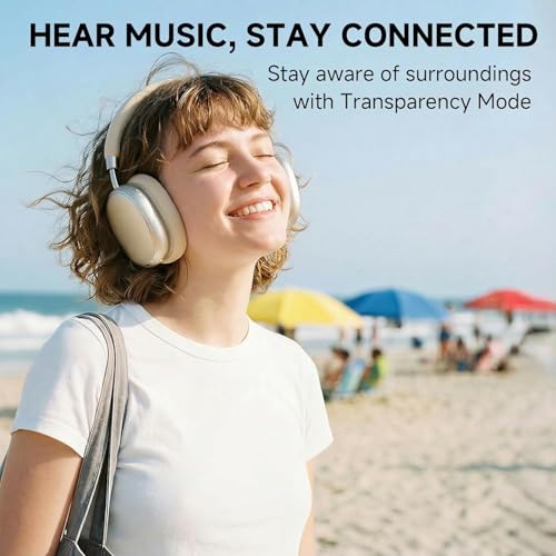 NC95 Kopfhörer Kabellos Bluetooth 6.0,Hybrid Noise Cancelling Kopfhörer mit Drehknopf,120+ Stunden Spielzeit,EQ Personalisierung per App,Geeignet für Reisen und Training (Sternenlicht) Bild 3