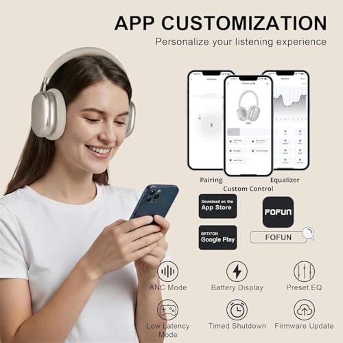 NC95 Kopfhörer Kabellos Bluetooth 6.0,Hybrid Noise Cancelling Kopfhörer mit Drehknopf,120+ Stunden Spielzeit,EQ Personalisierung per App,Geeignet für Reisen und Training (Sternenlicht) Bild 6