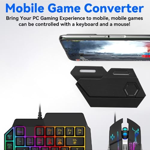 Ejoyous Einhand-Gaming-Tastatur und -Maus-Kombination, RGB 4-in-1-Kombipaket für Mobiles Gaming, Tastatur-Maus-Konverter, Einfach zu Verwenden für Mobiles Gaming Bild 2