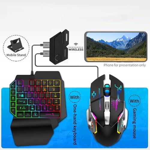 Ejoyous Einhand-Gaming-Tastatur und -Maus-Kombination, RGB 4-in-1-Kombipaket für Mobiles Gaming, Tastatur-Maus-Konverter, Einfach zu Verwenden für Mobiles Gaming Bild 3