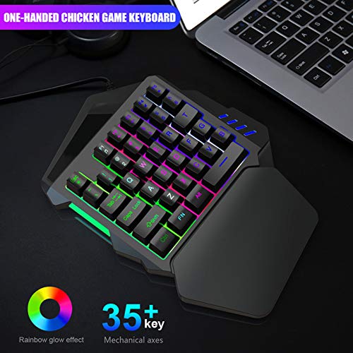 Ejoyous Einhand-Gaming-Tastatur, Unterstützt 5 Einstellbare DPI, PC-Gamer-Spieltastatur und Maus-Set, Einfach zu Bedienen für Heimspiele Bild 2