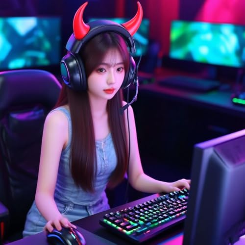 Ejoyous Kabelgebundene Kopfhörer, Ergonomisches, Versiegeltes Gaming-Headset, Weiche, Verschleißfeste, Omnidirektionale Sprachaufnahme mit Mikrofon für PC (Schwarz Rot) Bild 4