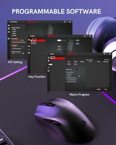 Redragon M821 Ergonomische Maus, Kabellose Gaming Maus,54 g Ultraleicht Wireless Mouse, Tri-Mode 2.4G/Bluetooth/USB-C, 1000Hz Abfragerate, Bis zu 12800 DPI, 70h Akku, für PC/Laptop, Schwarz Bild 3
