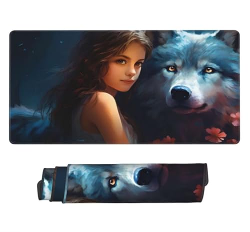 Mauspad XXL 1000x500mm, Wolf Mousepad XXL Mauspad Gaming Prinzessin Mouse Pad mit Genähten Kanten, Rutschfest und Wasserabweisend Schreibtisch Unterlage Groß Desk Mat für Tastatur und Maus -MP786 Bild 2