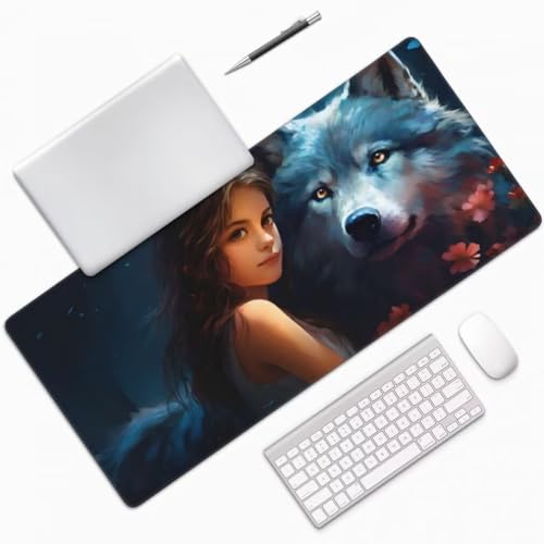 Mauspad XXL 1000x500mm, Wolf Mousepad XXL Mauspad Gaming Prinzessin Mouse Pad mit Genähten Kanten, Rutschfest und Wasserabweisend Schreibtisch Unterlage Groß Desk Mat für Tastatur und Maus -MP786 Bild 3