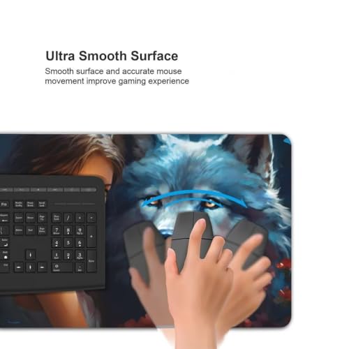 Mauspad XXL 1000x500mm, Wolf Mousepad XXL Mauspad Gaming Prinzessin Mouse Pad mit Genähten Kanten, Rutschfest und Wasserabweisend Schreibtisch Unterlage Groß Desk Mat für Tastatur und Maus -MP786 Bild 4