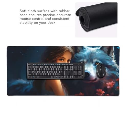 Mauspad XXL 1000x500mm, Wolf Mousepad XXL Mauspad Gaming Prinzessin Mouse Pad mit Genähten Kanten, Rutschfest und Wasserabweisend Schreibtisch Unterlage Groß Desk Mat für Tastatur und Maus -MP786 Bild 5