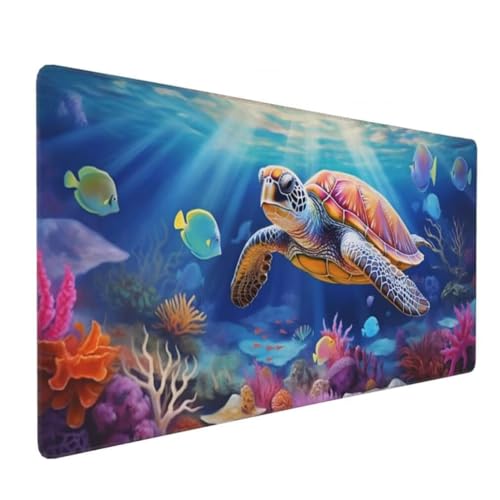 Mauspad XXL 1000x500mm, Meeresschildkröte Mousepad XXL Mauspad Gaming Tiefseefisch Mouse Pad mit Genähten Kanten, Rutschfest Schreibtisch Unterlage Groß Desk Mat für Tastatur und Maus -MP754 Bild 1
