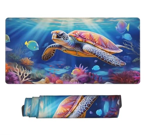 Mauspad XXL 1000x500mm, Meeresschildkröte Mousepad XXL Mauspad Gaming Tiefseefisch Mouse Pad mit Genähten Kanten, Rutschfest Schreibtisch Unterlage Groß Desk Mat für Tastatur und Maus -MP754 Bild 2