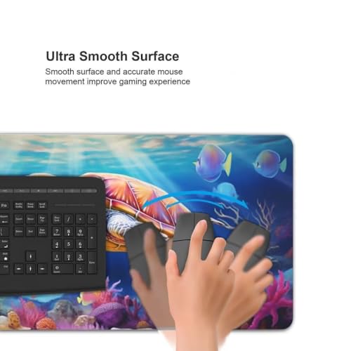 Mauspad XXL 1000x500mm, Meeresschildkröte Mousepad XXL Mauspad Gaming Tiefseefisch Mouse Pad mit Genähten Kanten, Rutschfest Schreibtisch Unterlage Groß Desk Mat für Tastatur und Maus -MP754 Bild 5