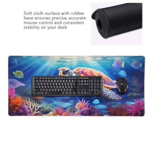 Mauspad XXL 1000x500mm, Meeresschildkröte Mousepad XXL Mauspad Gaming Tiefseefisch Mouse Pad mit Genähten Kanten, Rutschfest Schreibtisch Unterlage Groß Desk Mat für Tastatur und Maus -MP754 Bild 6