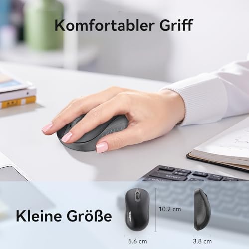 TECKNET Kabellose Maus, 2,4 GHz 1600 DPI Leise Funkmaus mit 3 Einstellbare DPI, 24 Monate Akkulaufzei, Für Links- und Rechtshänder, Maus Kabellos für Laptops, PC, Mac, Grau Bild 3