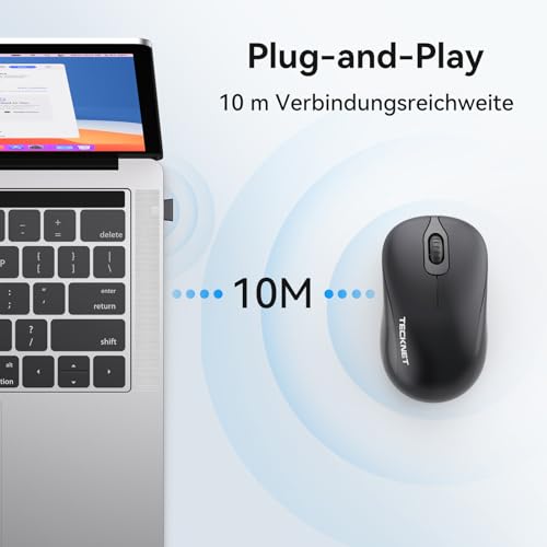 TECKNET Kabellose Maus, 2,4 GHz 1600 DPI Leise Funkmaus mit 3 Einstellbare DPI, 24 Monate Akkulaufzei, Für Links- und Rechtshänder, Maus Kabellos für Laptops, PC, Mac, Grau Bild 5